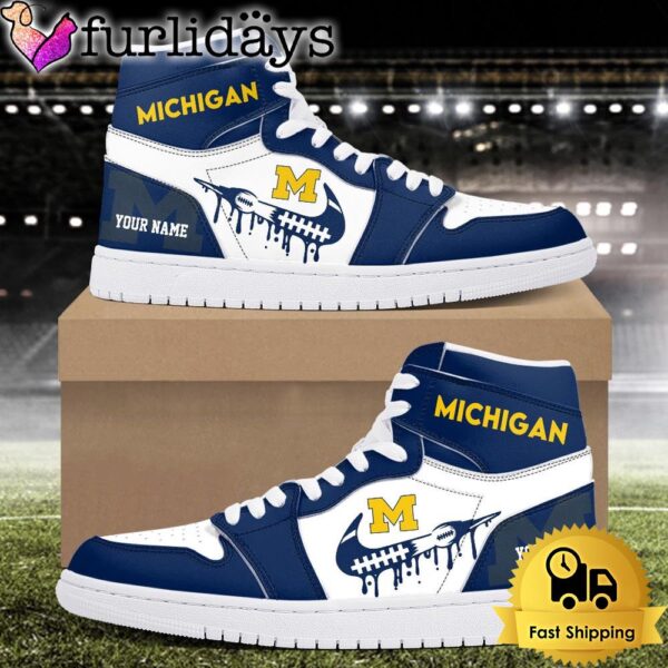 NCAA Michigan Wolverines Grunge Style Custom Air Jordan 1 Shoes