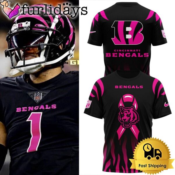 NFL Cincinnati Bengals Breast Cancer Black T Shirt