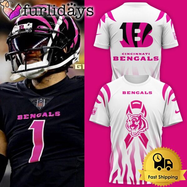 NFL Cincinnati Bengals Breast Cancer White T Shirt