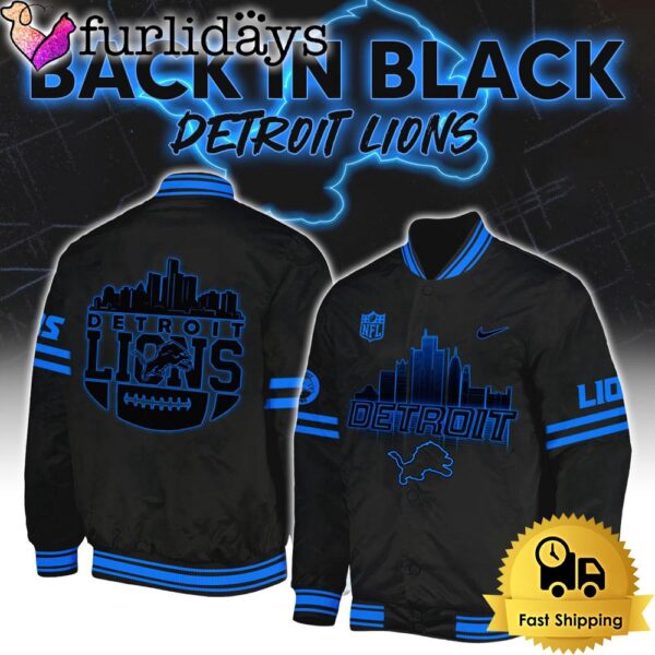 NFL Detroit Lions Back In Black Baseball Jacket