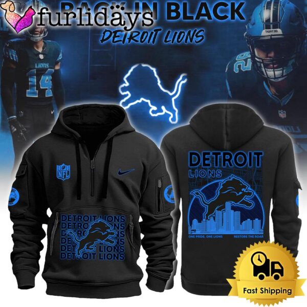 NFL Detroit Lions Back In Black Quarter Zip Hoodie