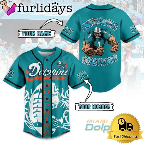 NFL Miami Dolphins Phinz 4 Life Beastmode Baseball Jersey