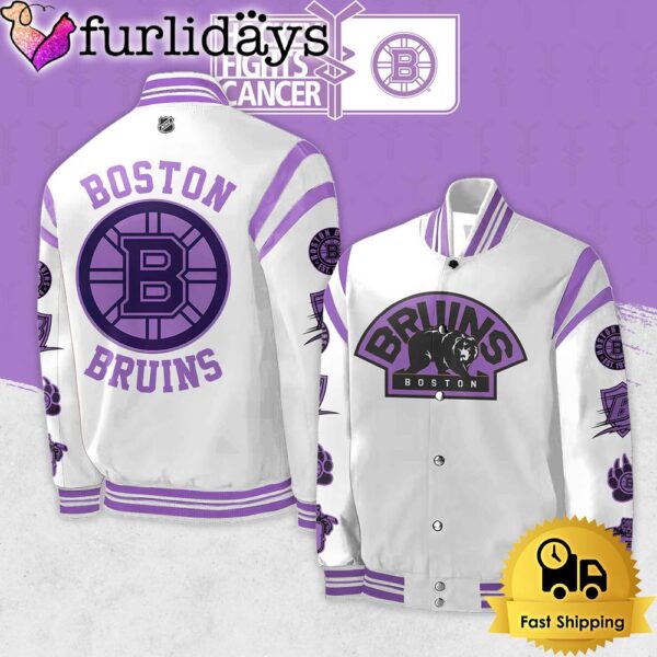 NHL Boston Bruins Hockey Fights Cancer Baseball Jacket