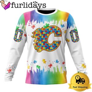 NHL Calgary Flames Logo Special Autism Awareness Design Custom Sweatshirt