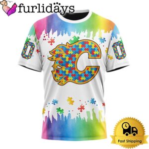 NHL Calgary Flames Logo Special Autism Awareness Design Custom T Shirt