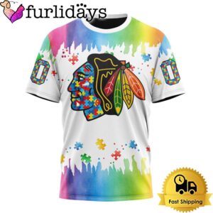 NHL Chicago Blackhawks Logo Special Autism Awareness Design Custom T Shirt