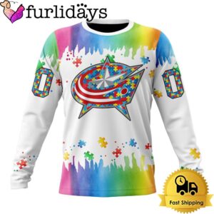 NHL Columbus Blue Jackets Logo Special Autism Awareness Design Custom Sweatshirt