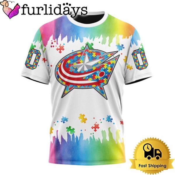 NHL Columbus Blue Jackets Logo Special Autism Awareness Design Custom T Shirt