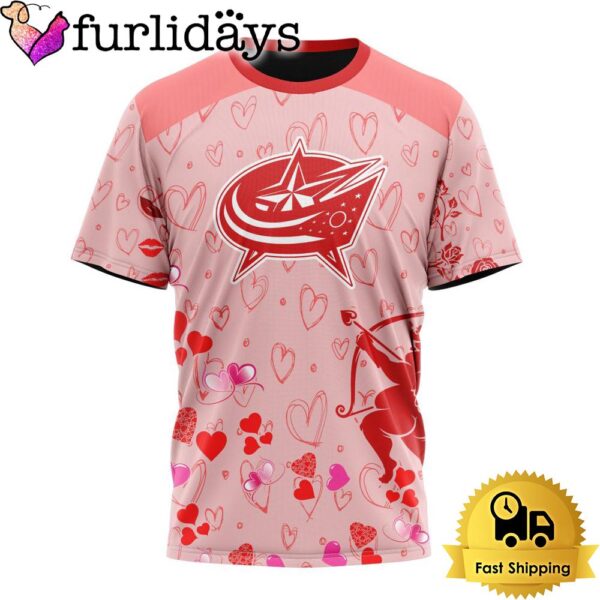 NHL Columbus Blue Jackets Valentine’s Day T Shirt For Couple