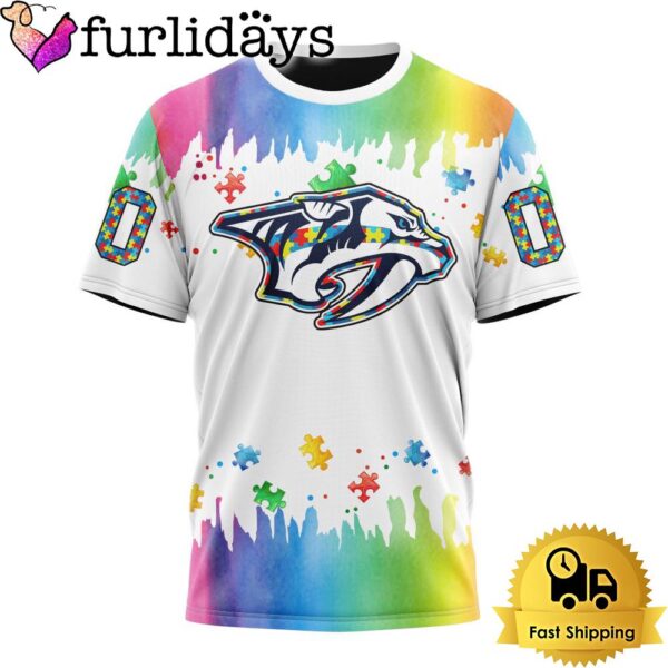 NHL Nashville Predators Logo Special Autism Awareness Design Custom T Shirt