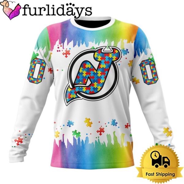 NHL New Jersey Devils Logo Special Autism Awareness Design Custom Sweatshirt