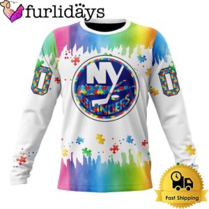 NHL New York Islanders Logo Special Autism Awareness Design Custom Sweatshirt