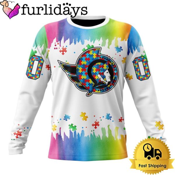 NHL Ottawa Senators Logo Special Autism Awareness Design Custom Sweatshirt