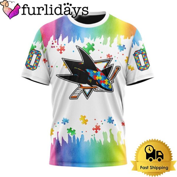 NHL San Jose Sharks Logo Special Autism Awareness Design Custom T Shirt