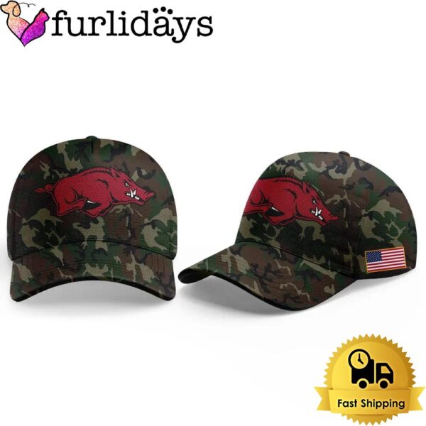 NCAA Arkansas Razorback Football Sam Pittman Camo Veteran Baseball Cap