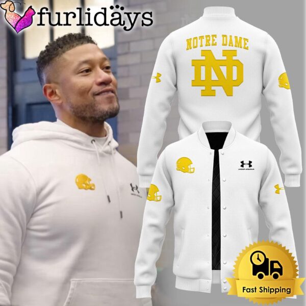 NCAA Notre Dame Football Coach Marcus Freeman White Baseball Jacket