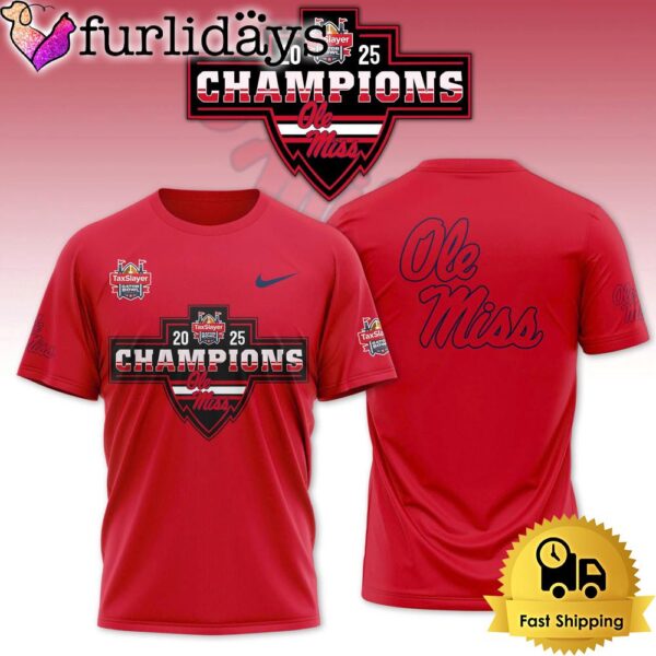 NCAA Ole Miss Rebels Football Gator Bowl Champion 2025 Limited Edition Red T Shirt