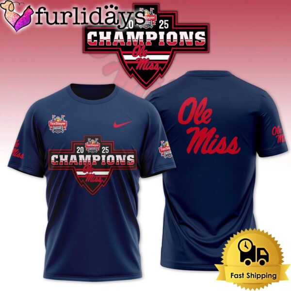 NCAA Ole Miss Rebels Football Gator Bowl Champion Navy T Shirt