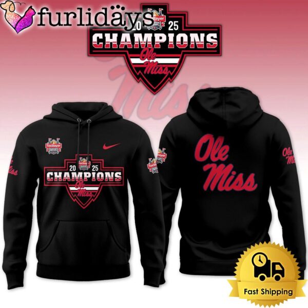 NCAA Ole Miss Rebels Football TaxSlayer 2025 Gator Bowl Champion Black Hoodie