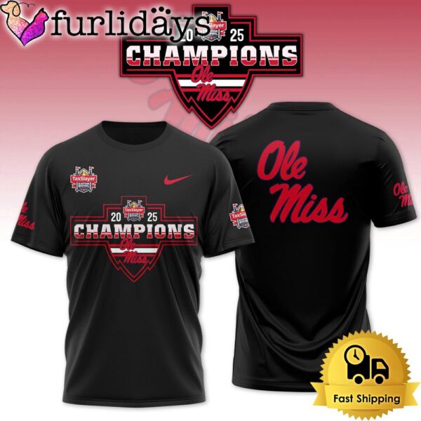 NCAA Ole Miss Rebels Football TaxSlayer 2025 Gator Bowl Champion Black T Shirt