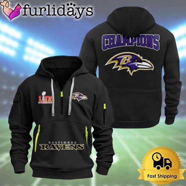 NFL Baltimore Ravens Super Bowl LIX Design Limited Edition 2D Quarter Zip Hoodie