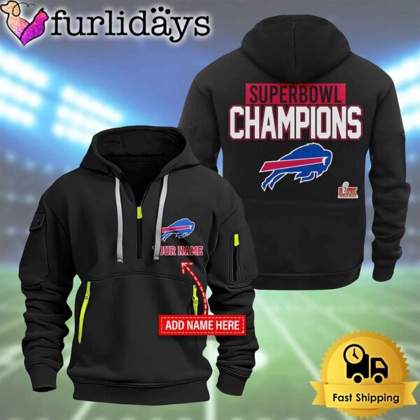 NFL Buffalo Bills Custom Name Super Bowl LIX 2D Quarter Zip Hoodie