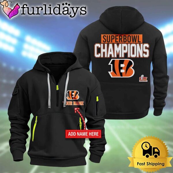 NFL Cincinnati Bengals Custom Name Super Bowl LIX 2D Quarter Zip Hoodie