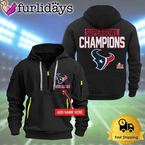 NFL Houston Texans Custom Name Super Bowl LIX 2D Quarter Zip Hoodie