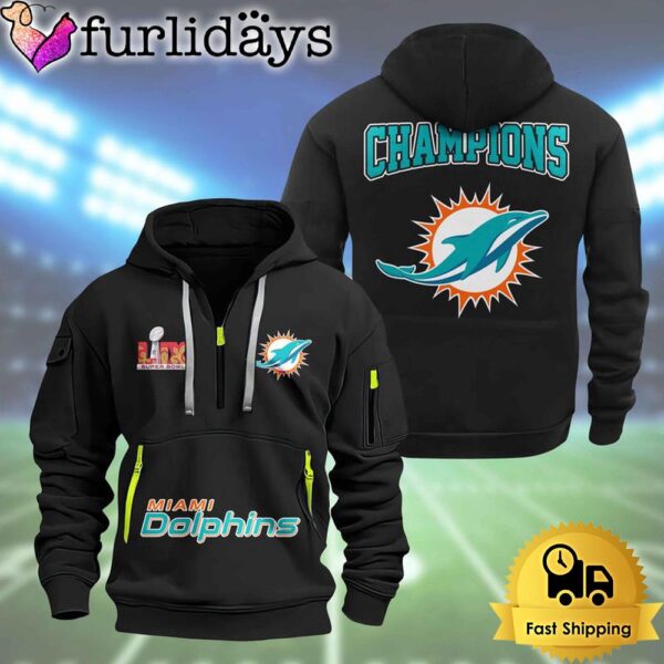 NFL Miami Dolphins Super Bowl LIX Design Limited Edition 2D Quarter Zip Hoodie