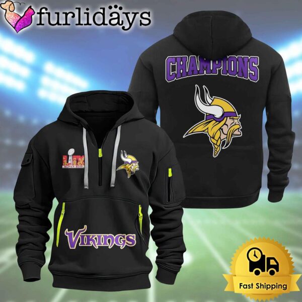 NFL Minnesota Vikings Super Bowl LIX Design Limited Edition 2D Quarter Zip Hoodie