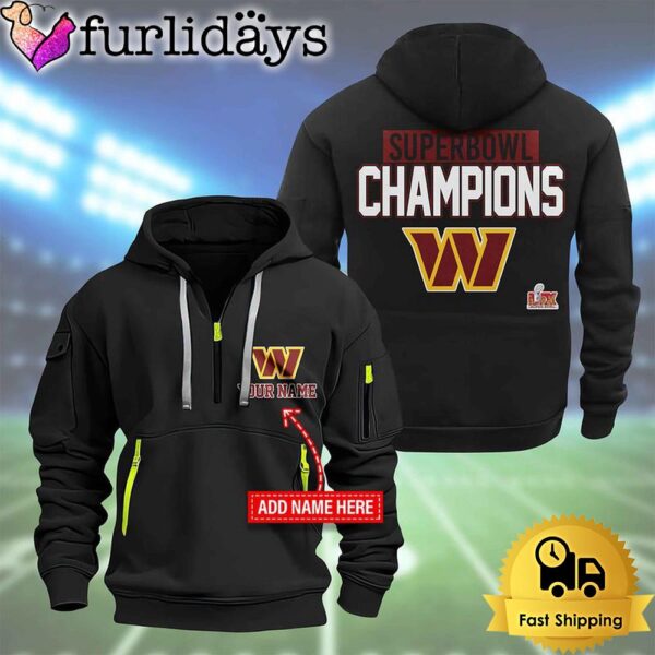 NFL Washington Commanders Custom Name Super Bowl LIX 2D Quarter Zip Hoodie