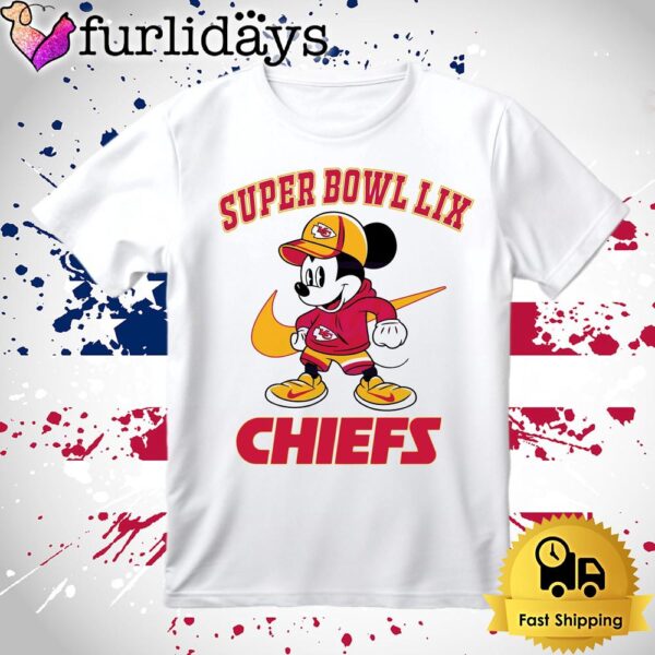 Super Bowl Lix Mickey Mouse Kansas City Chiefs T Shirt