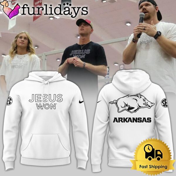 Arkansas Razorbacks Limited Edition Jesus Won White Hoodie