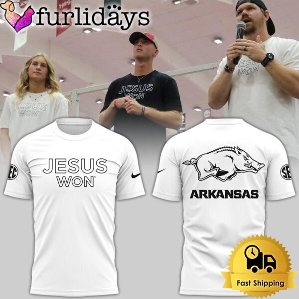 Arkansas Razorbacks Limited Edition Jesus Won White T Shirt