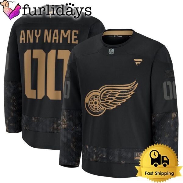 Detroit Red Wings Black Military Appreciation Custom Practice Custom Hockey Jersey