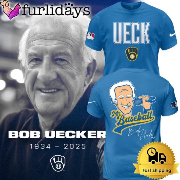 Honoring The Legend, Brewers  Icon And Baseball Hall Of Famer Bob Uecker Signature Blue T Shirt