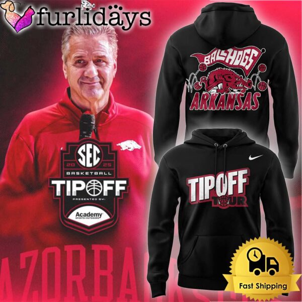 Limited Edition NCAA Arkansas Basketball TIPOFF Tour 2025 Black Hoodie