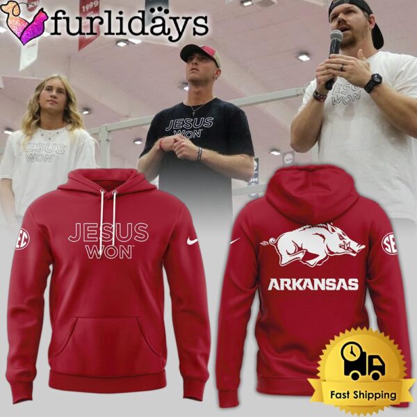 NCAA Arkansas Razorbacks SEC Limited Edition Jesus Won Red Hoodie