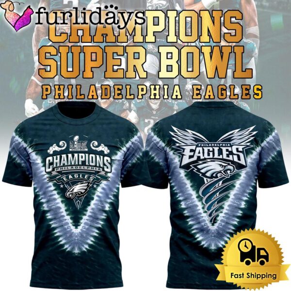 Philadelphia Eagles Super Bowl LIX Champions Shield Tie-Dye T Shirt