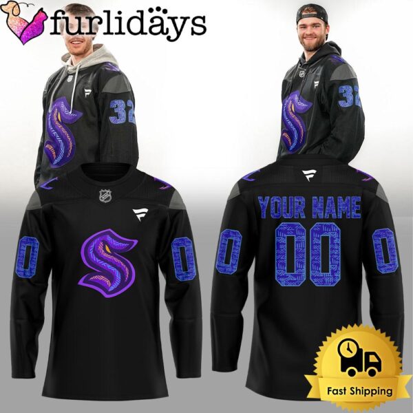 Seattle Kraken Black Hockey History Night Custom Name Hockey Jersey